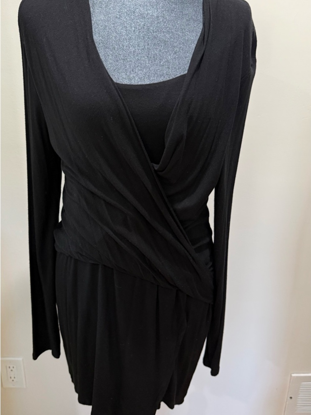 White House Black Market Black Long Sleeve Wrap-Style Dress
